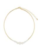 Slim Golden Choker Necklace W/ Graduated Simulated Pearls