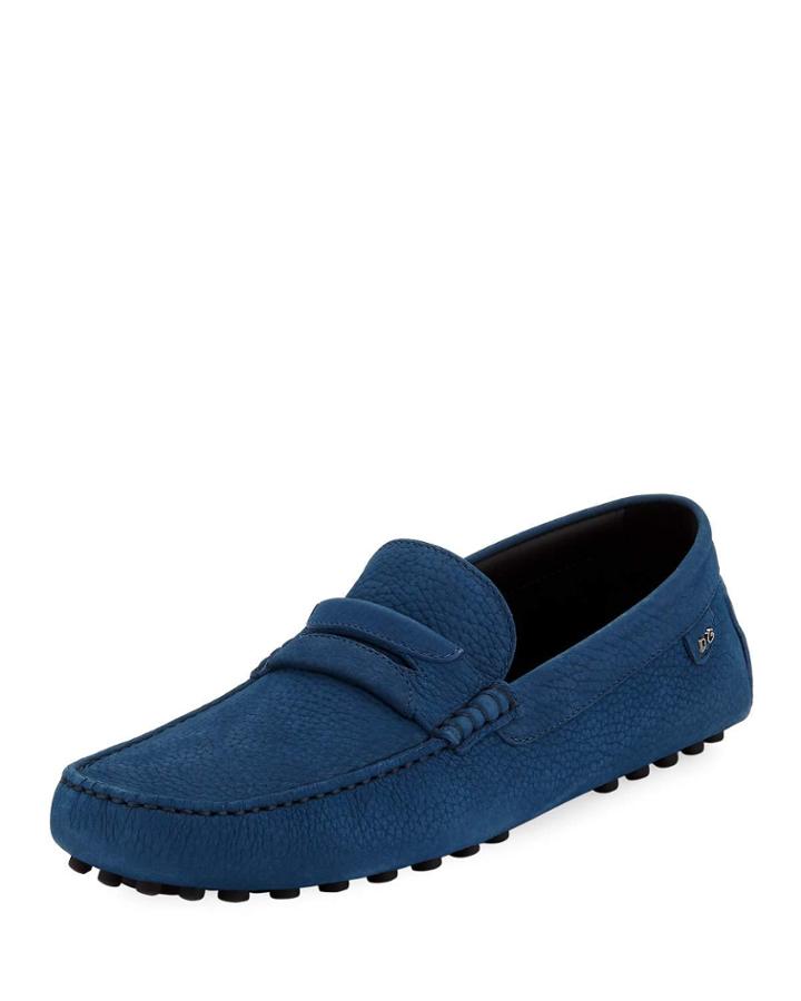 Pebbled Slip-on Penny Driver, Blue