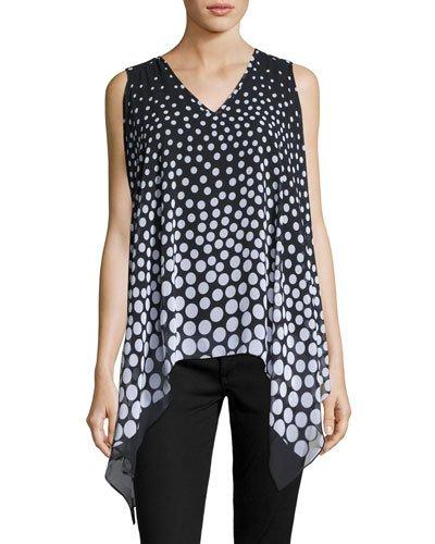Double-layer Polka-dot Sleeveless Blouse, Black/white
