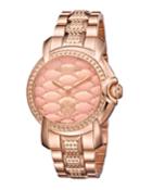 36mm Studded Rose Golden Bracelet Watch, Pink
