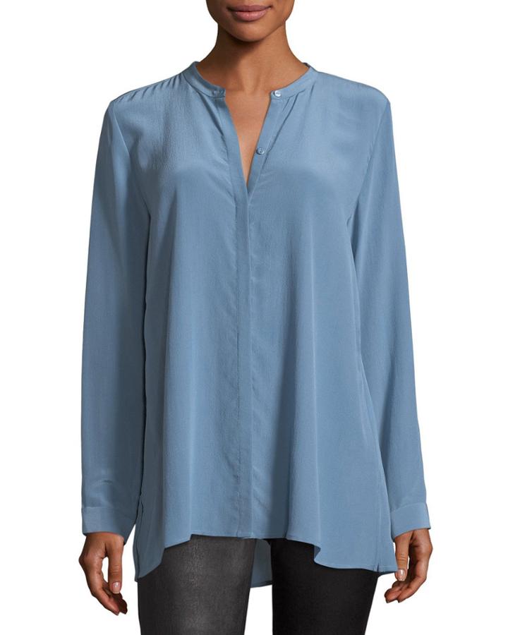 Long-sleeve Silk Crepe De Chine Boyfriend