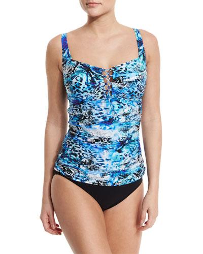 Oasis Printed Square-neck Tankini Top