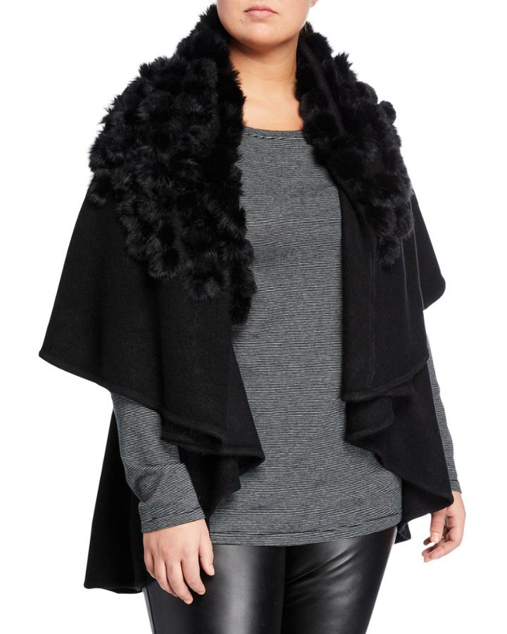 Rabbit Fur Pompom Shawl Vest,