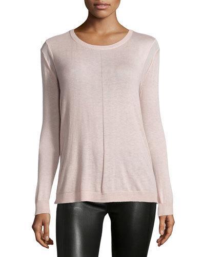 Long-sleeve Drape-back Sweater, Powder