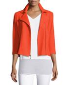Trellis Knit 3/4-sleeve Moto Jacket, Tangerine