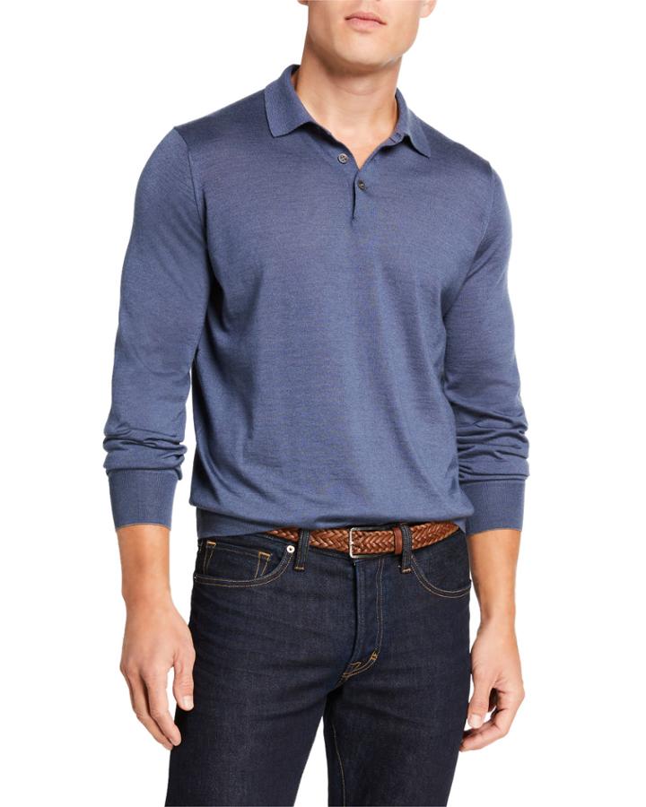 Men's Basic Long-sleeve Cashmere-silk Polo