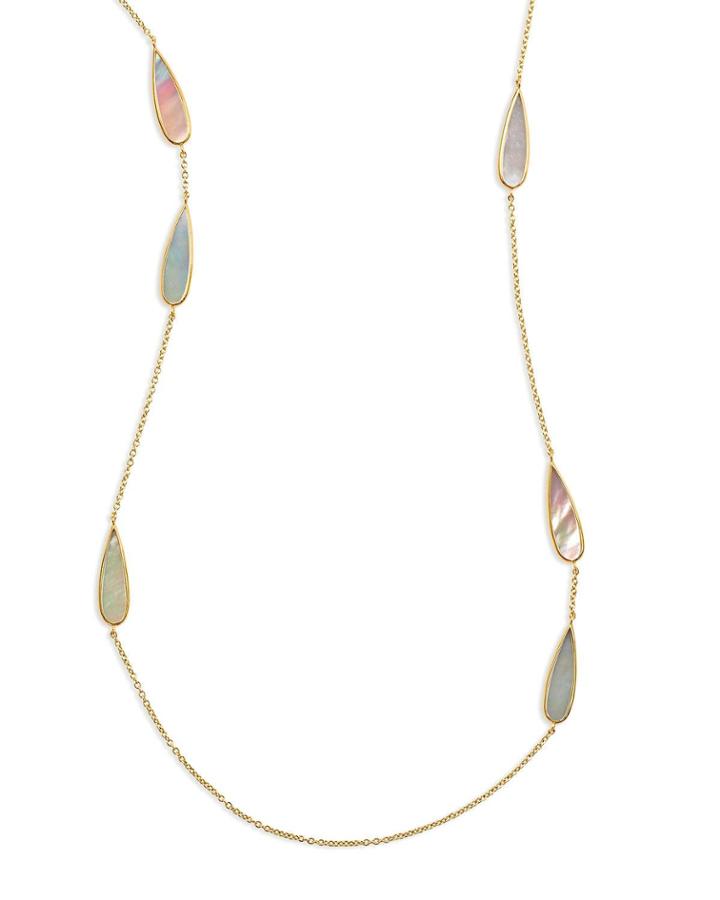 18k Polished Rock Candy Mother-of-pearl Pear Station Necklace