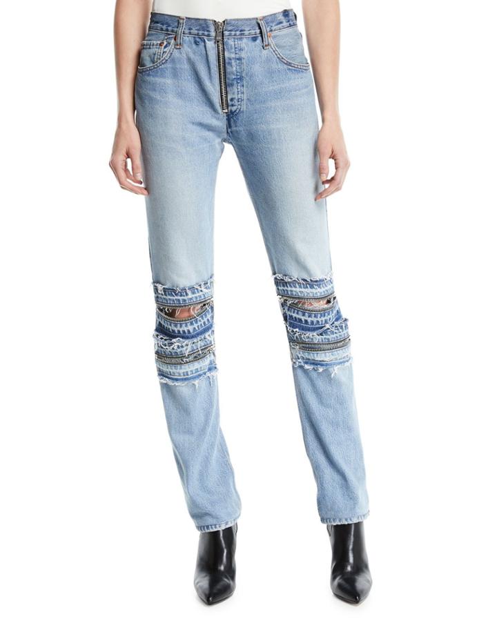Mid-rise Straight-leg Moto-style Jeans