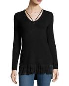 Lace-hem Sweater Tunic, Black