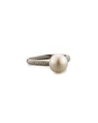 18k White Akoya Pearl & Diamond Ring,