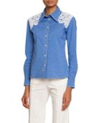 Lace-shoulder Checked Button-front