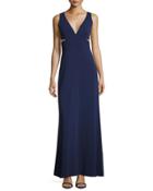 Side-cutouts V-neck Gown, Dark Blue