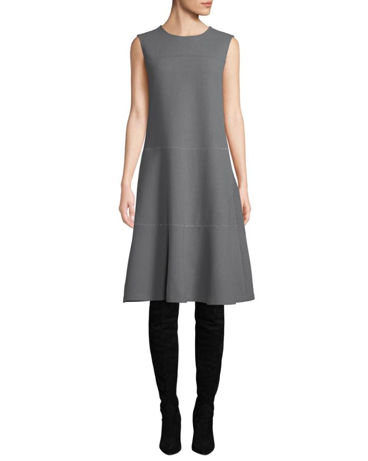 Colby Sleeveless Wool Crepe Shift Dress W/ Chain Detail