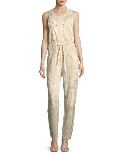 Pinstripe Sleeveless Cargo Jumpsuit