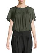 Smocked Flutter-sleeve Blouse
