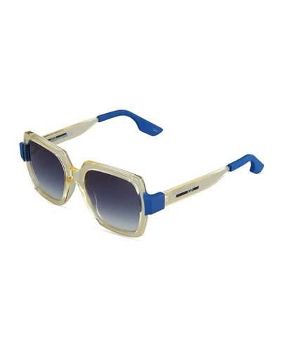 Two-tone Square Plastic Sunglasses, Yellow/blue