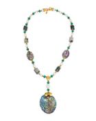 Golden Beaded Abalone Y-drop Pendant Necklace