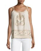 Embroidered Shoulder Tassel Tank, Blush