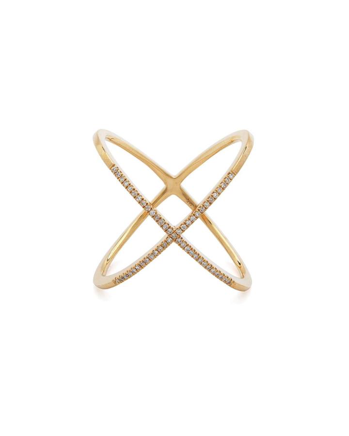 14k Yellow Gold Diamond X Ring,