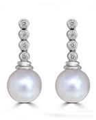 14k White Gold Pearl & 4-diamond Earrings