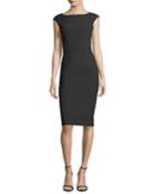 Bateau-neck Cap-sleeve Beaded Sheath Cocktail Dress