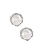 14k Freshwater Pearl & Diamond Button Earrings,