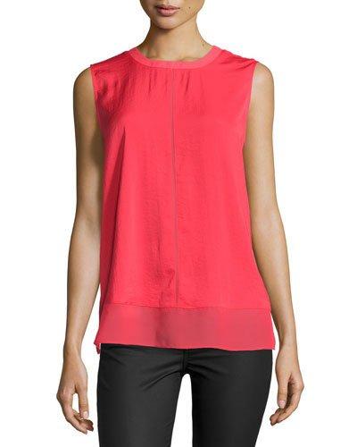 Sleeveless High-low Blouse W/chiffon Trim, Red
