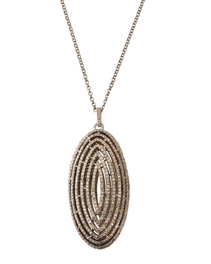 Diamond Pave Oval Pendant Necklace,