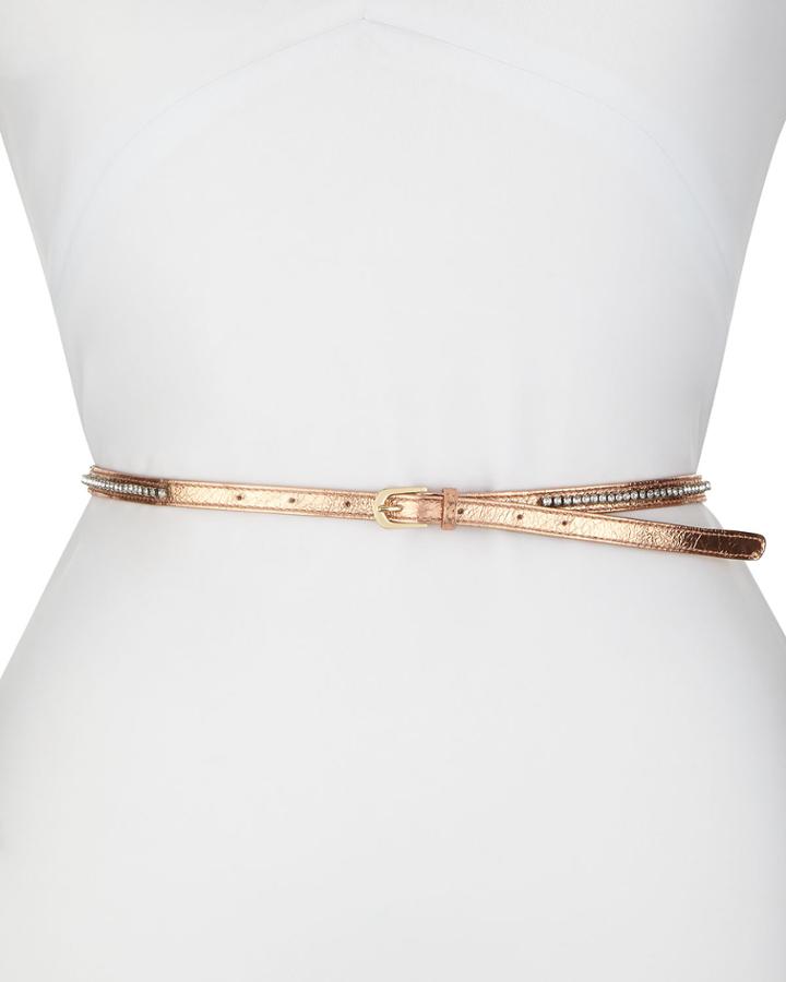 Metallic-leather Skinny Belt With Crystalized Embellishments