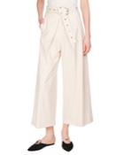 Pleat-front Wool-stretch Culottes, Ecru