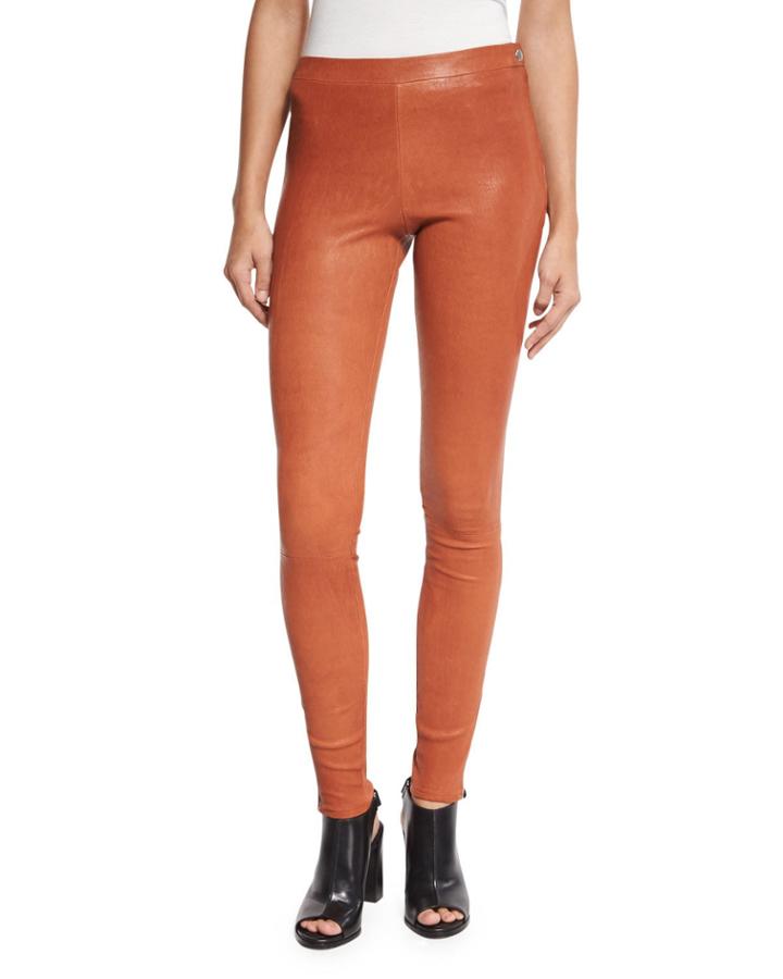 Xavier Zip-trim Leather Leggings, Cinnamon