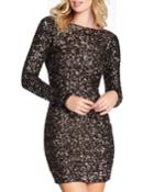 Lola Long-sleeve Scoop-back Sequined Mini Cocktail Dress