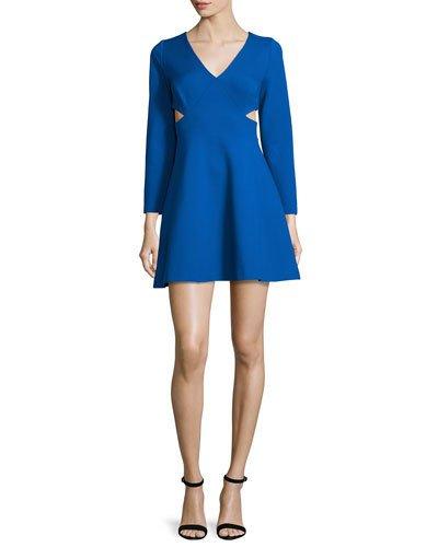 Bracelet-sleeve Party Dress W/cutouts, Bright Cobalt