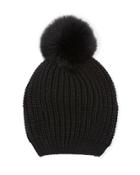 Fur-pompom Knit Hat