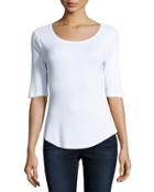 Half-sleeve Shirttail-hem Tee, White