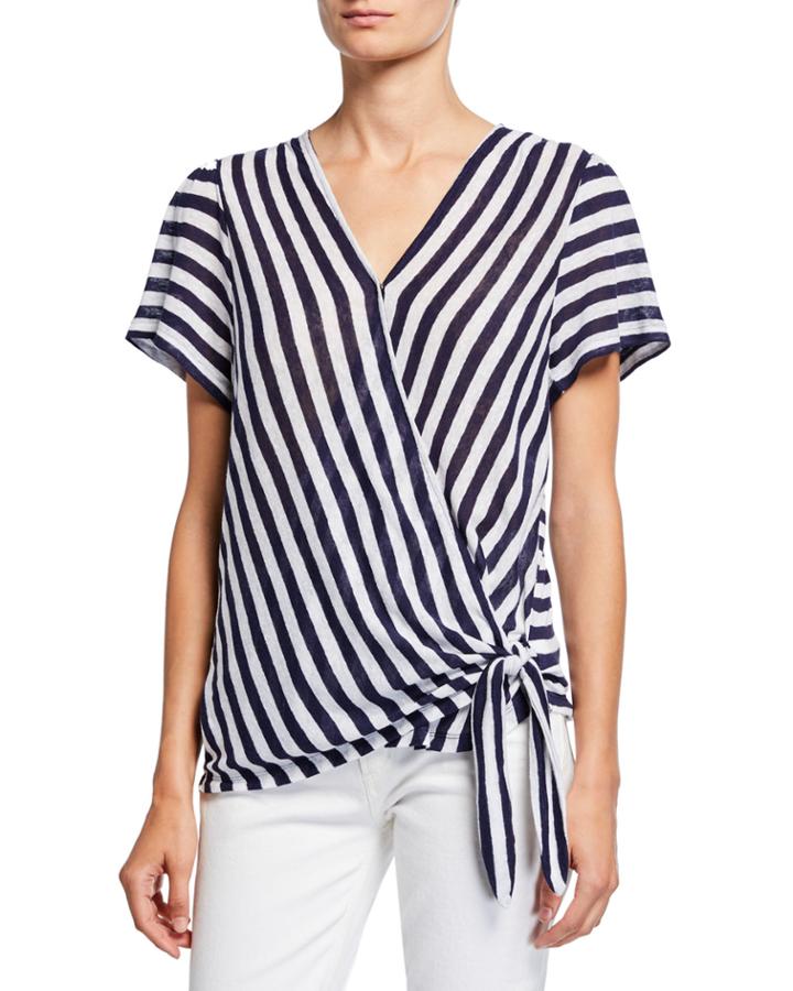 Striped V-neck Wrap Top