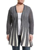 Trumpet Pleat-knit Cardigan, Multi,