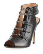 Peep-toe Grommet Buckle-strap Leather