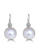 14k White Gold Diamond Bezel & Freshwater Pearl Earrings