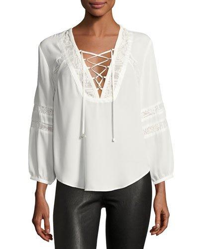 Ellis Lace-inset Georgette Top, White