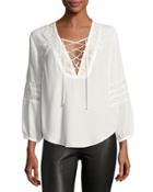 Ellis Lace-inset Georgette Top, White
