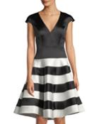 Cap-sleeve Fit-and-flare Stripe Cocktail Dress