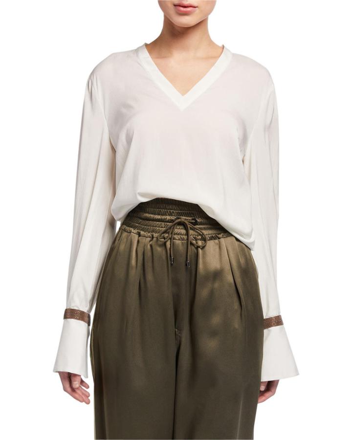 V-neck Monili Trim Cuff