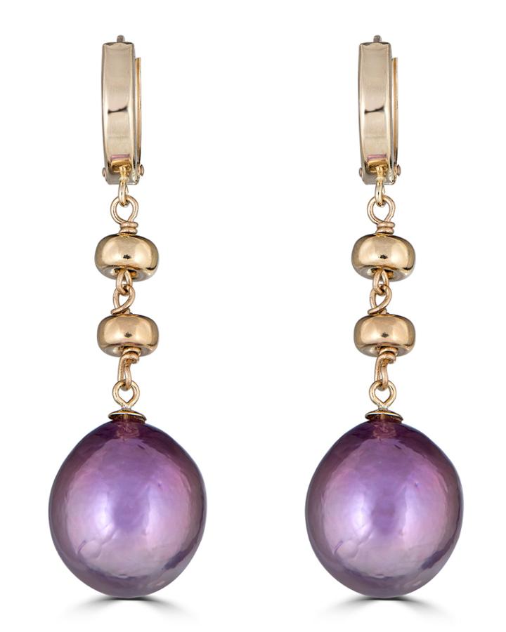 14k Bead & Purple Pearl Earrings