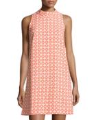 Jacquard Mock-neck Shift Dress, Orange Pattern