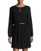 Max Studio Long-sleeve Crepe Georgette Dress W/stitch Detail, Black, Women's, Size: Small, Black/ Cre