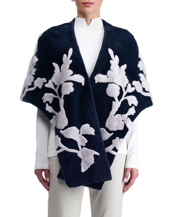 Mink Stole With Floral Intarsia