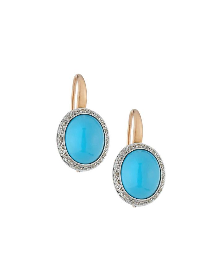 18k Turquoise Oval & Diamond Drop Earrings