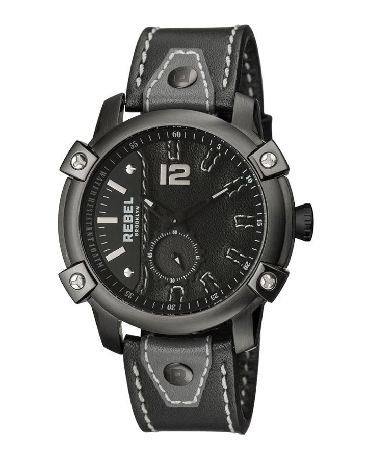 Men's 46mm Weeksville Leather Watch, Black