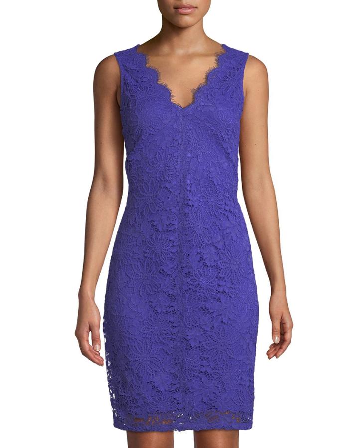 Lace Sleeveless V-neck Sheath Dress, Purple